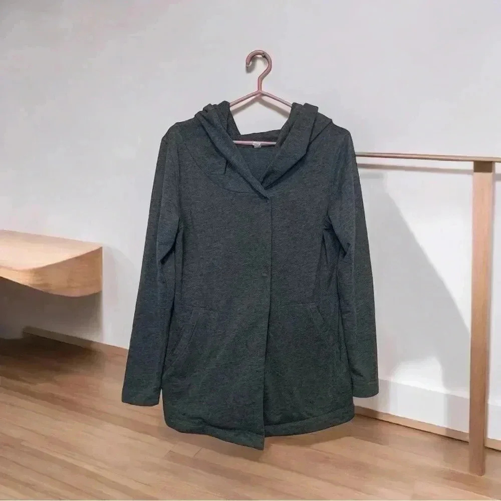 Firefly Mid Weight Gray Fall Shacket with Hood, Front Snaps